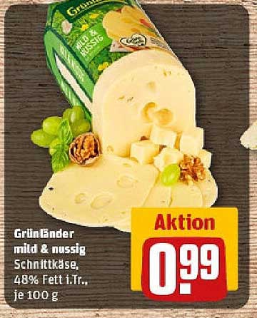 Grünländer mild & nussig Schnittkäse, 48% Fett i.Tr., je 100 g