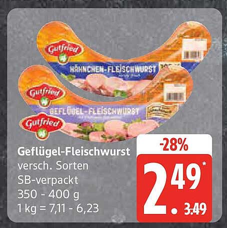 Gutfried Geflügel-Fleischwurst, verschiedene Sorten, SB-verpackt