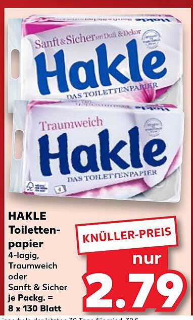 HAKLE Toilettenpapier 4-lagig, Traumweich oder Sanft & Sicher
