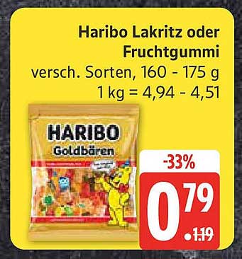 Haribo Lakritz oder Fruchtgummi, verschiedene Sorten, 160 - 175 g