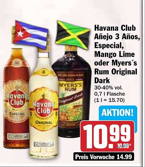 Havana Club Añejo 3 Años, Especial, Mango Lime oder Myers's Rum Original Dark