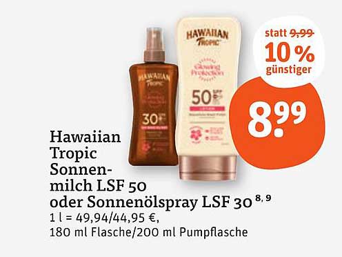 Hawaiian Tropic Sonnenmilch LSF 50 oder Sonnenöl-Spray LSF 30