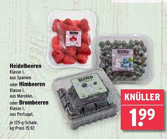 Heidelbeeren Klasse I, Himbeeren Klasse I oder Brombeeren Klasse I