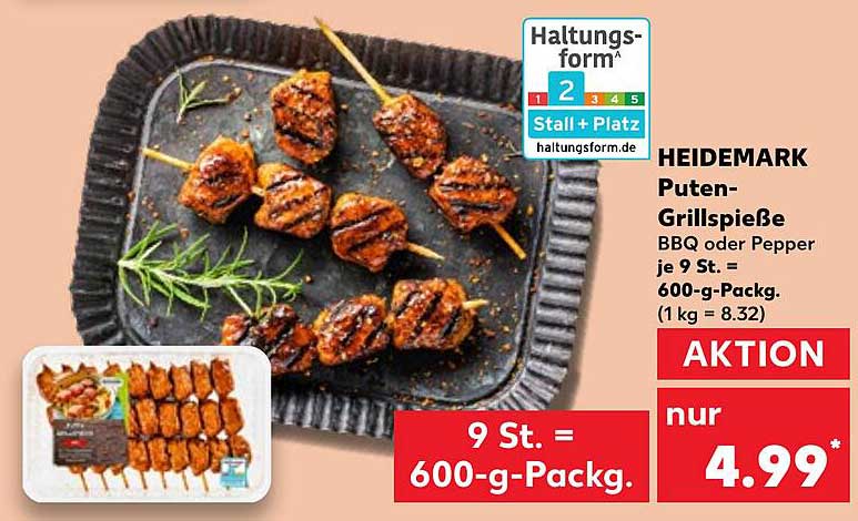 HEIDEMARK Puten-Grillspieße BBQ oder Pepper 9 St. = 600-g-Pack.