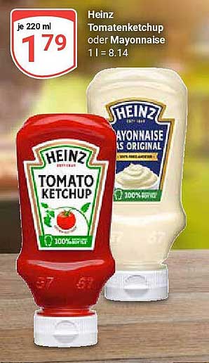 Heinz Tomatenketchup oder Mayonnaise 220 ml für nur 1,79 €