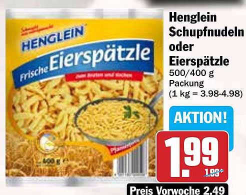 Henglein Schupfnudeln oder Eierspätzle 500 g/400 g