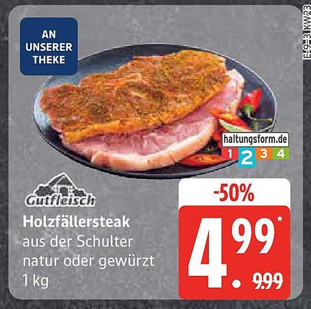 Holzfällersteak aus der Schulter - natur oder gewürzt, 1 kg