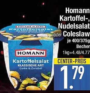Homann Kartoffel-, Nudelsalat oder Coleslaw je 400/375g Becher