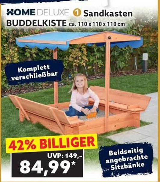 HOME DELUXE Sandkasten Buddelkiste ca. 110 x 110 x 110 cm
