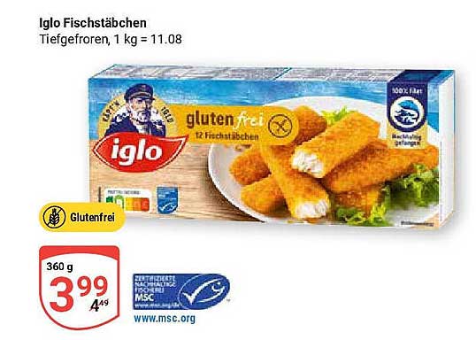 Iglo Fischstäbchen Tiefgefroren, 360 g - glutenfrei