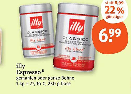illy Espresso 8 gemahlen oder ganze Bohne, 250 g Dose