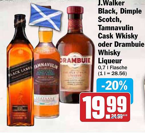 J. Walker Black, Dimple Scotch, Tamnavulin Cask Whisky oder Drambuie Whisky Liqueur 0,7 l Flasche