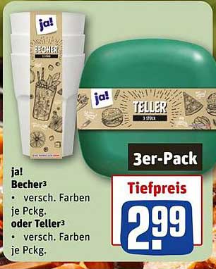 ja! Becher oder Teller 3er-Pack für nur 2,99 €