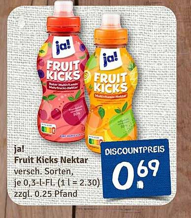 ja! Fruit Kicks Nektar, verschiedene Sorten 0,3-L-Fl.