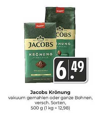 Jacobs Krönung - vakuum gemahlen oder ganze Bohnen, verschiedene Sorten, 500 g