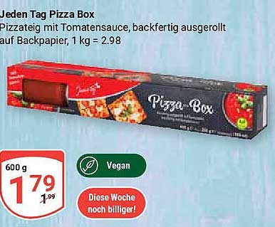Jeden Tag Pizza Box - Pizzateig mit Tomatensauce, backfertig ausgerollt auf Backpapier