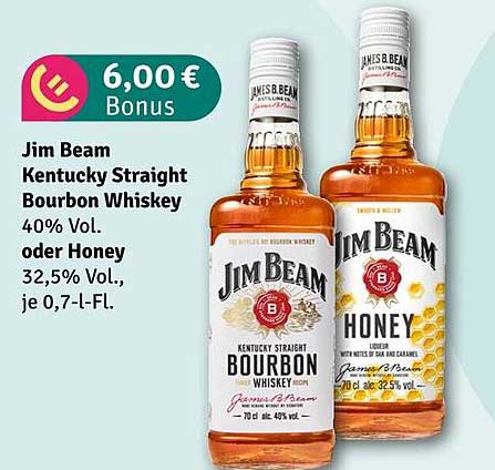 Jim Beam Kentucky Straight Bourbon Whiskey 40% Vol. oder Honey 32,5% Vol.