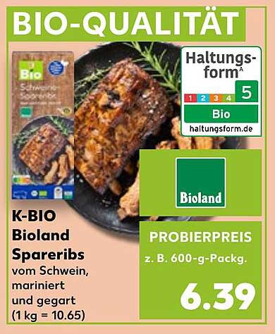 K-BIO Bioland Spareribs vom Schwein, mariniert und gegart
