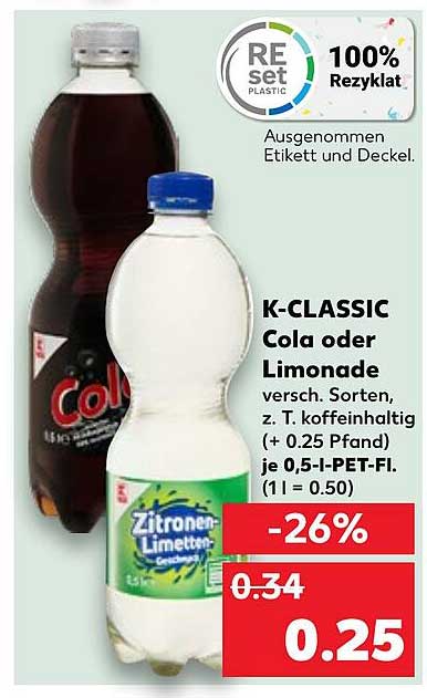 K-CLASSIC Cola oder Limonade – verschiedene Sorten
