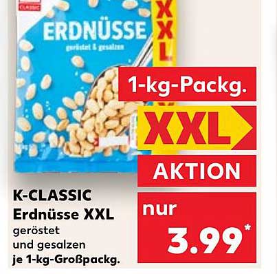 K-CLASSIC Erdnüsse XXL - geröstet und gesalzen 1-kg-Packung