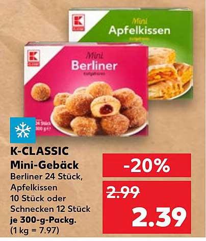K-CLASSIC Mini-Gebäck - 20% Rabatt auf Berliner und Apfelkissen