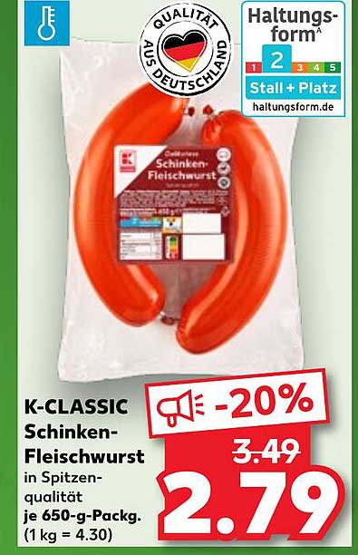 K-CLASSIC Schinken-Fleischwurst in Spitzenqualität