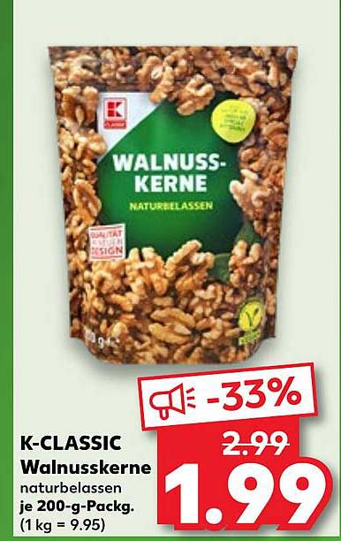 K-CLASSIC Walnüsse, naturbelassen, 200g-Packung