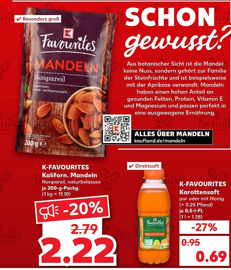 K-Favourites Kaliforn. Mandeln Nonpareil, naturbelassen je 200-g-Pack.