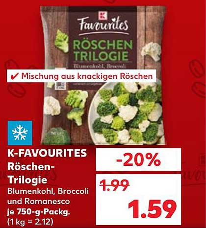 K-Favourites Röschen-Trilogie – Blumen-kohl, Broccoli und Romanesco 750-g-Pack