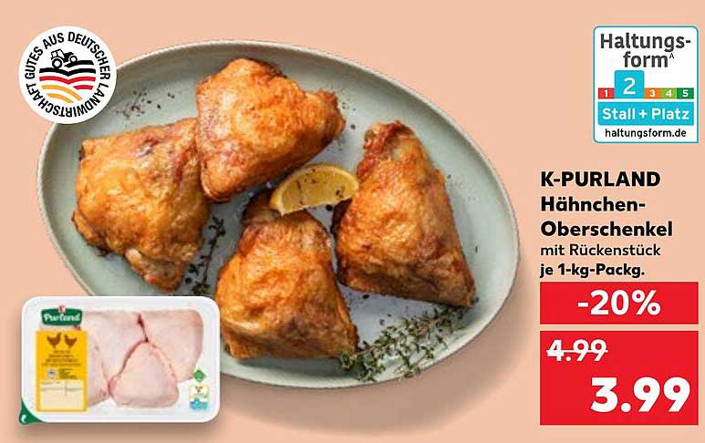 K-Purland Hähnchen-Oberschenkel mit Rückenstück je 1-kg-Packung