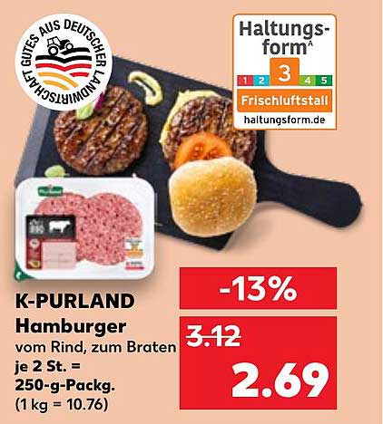 K-PURLAND Hamburger vom Rind, zum Braten je 2 St.