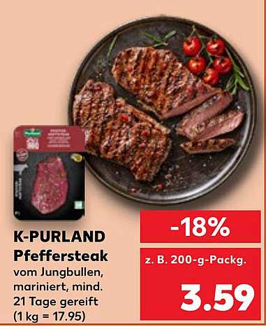 K-PURLAND Pfeffersteak vom Jungbullen, mariniert, mind. 21 Tage gereift