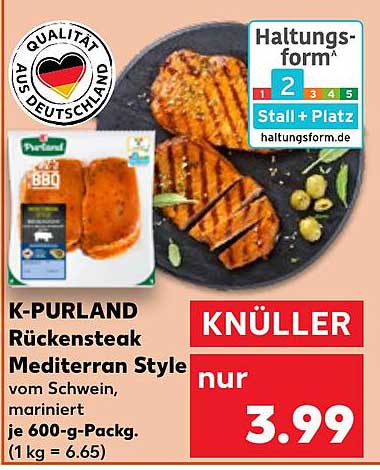 K-PURLAND Rückensteak Mediterran Style vom Schwein, mariniert
