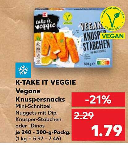 K-TAKE IT VEGGIE Vegane Knuspersnacks - Mini-Schnitzel, Nuggets mit Dip, Knusper-Stäbchen oder -Dinos