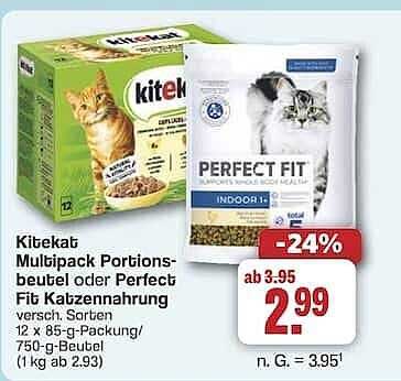 Kitekat Multipack Portionsbeutel oder Perfect Fit Katzennahrung
