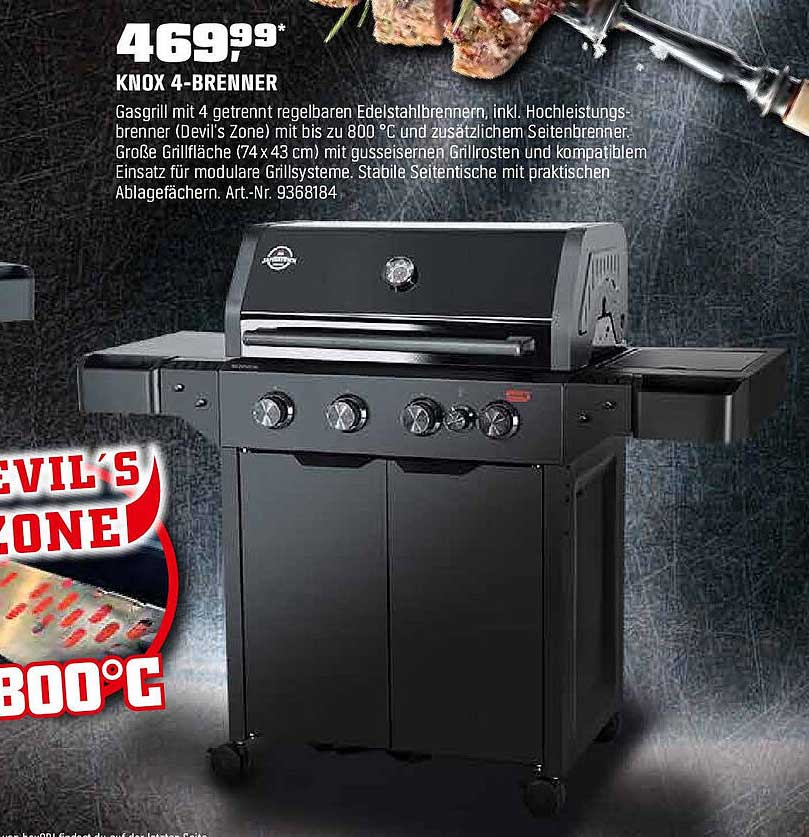 KNOX 4-BRENGER Gasgrill mit separatem Hochleistungsbrenner