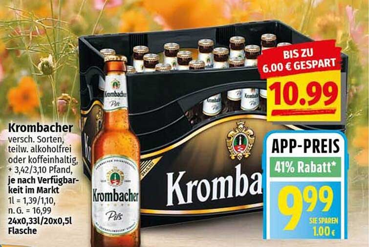Krombacher Bier 24x0,33l oder 20x0,5l Flasche