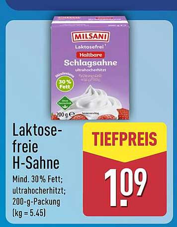 Laktosefreie H-Sahne 200 g von Milsani
