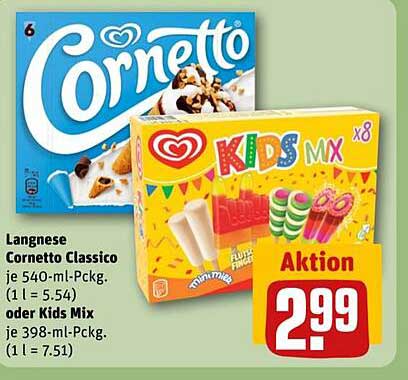 Langnese Cornetto Classico oder Kids Mix - nur 2,99 €!