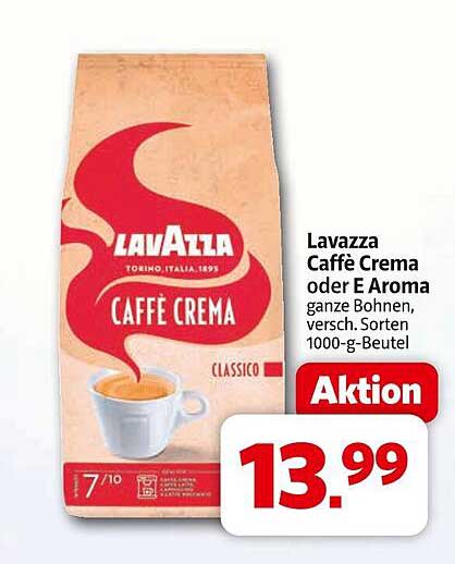 Lavazza Caffè Crema oder E Aroma ganze Bohnen 1000-g-Beutel