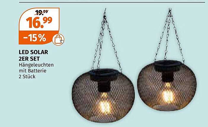 LED SOLAR 2ER SET Hängeleuchten mit Batterie 2 Stück