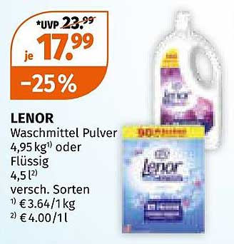 LENOR Waschmittel Pulver 4,95 kg oder Flüssig 4,5 l