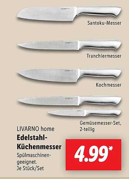 LIVARNO home Edelstahl-Küchenmesser 4-teilig