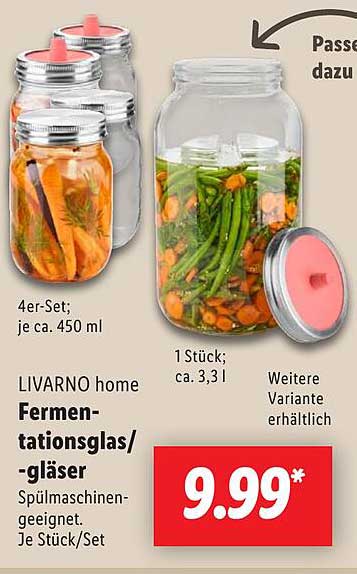 LIVARNO home Fermentationsgläser – 4er-Set und 1 Stück