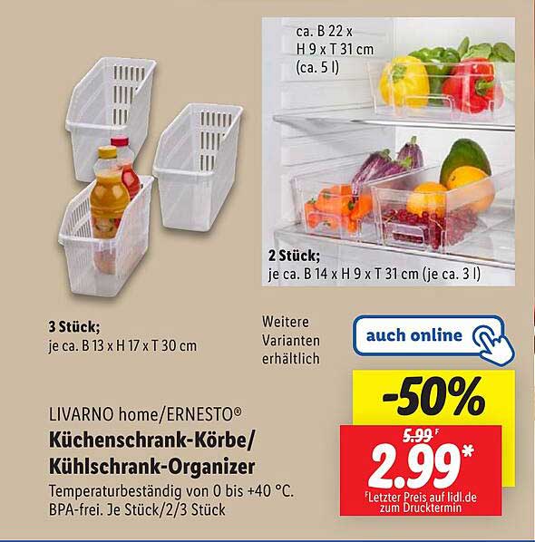 LIVARNO home/ERNESTO® Küchenschrank-Körbe/Kühlschrank-Organizer