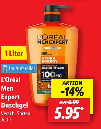 L'Oréal Men Expert Duschgel - Hydra Energy 1 Liter