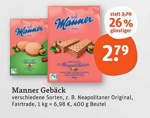 Manner Gebäck - verschiedene Sorten, z. B. Neapolitaner Original, Fairtrade