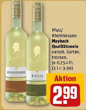 Maybach Qualitätswein, verschiedene Sorten, trocken, 0,75 l für nur 2,99 €