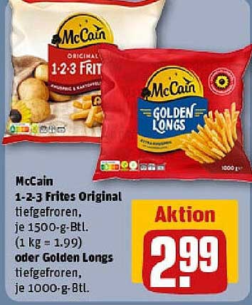 McCain 1-2-3 Frites Original oder Golden Longs - Tiefgekühlt