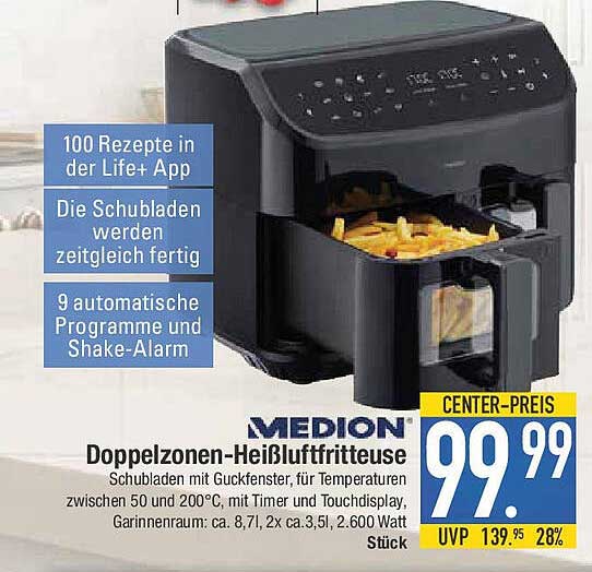 MEDION Doppelzonen-Heißluftfritteuse